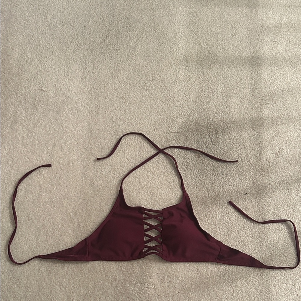 Burgundy Lace-Up Bikini Top